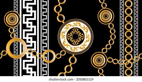 Seamless Golden Chains, Baroque Pattern. Vector design for fashion prints and backgrounds.

