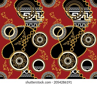 Seamless Golden Chains, Baroque Pattern on Black. Vector design for fashion prints and backgrounds.
