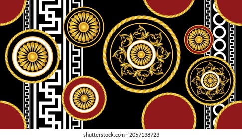 Seamless Golden Chains, Baroque Pattern on Black. Vector design for fashion prints and backgrounds.
