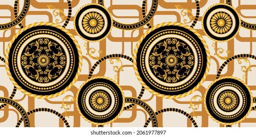 Seamless Golden Chains, Baroque Pattern.  Vector design for fashion prints and backgrounds.
