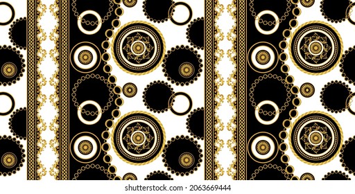 Seamless Golden Chains, Baroque Pattern.  Vector design for fashion prints and backgrounds.
