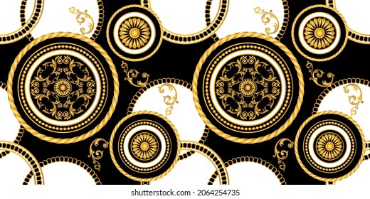 Seamless Golden Chains, Baroque Pattern.  Vector design for fashion prints and backgrounds.
