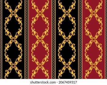 Seamless Golden Chains, Baroque Pattern on Black.  Vector design for fashion prints and backgrounds.
