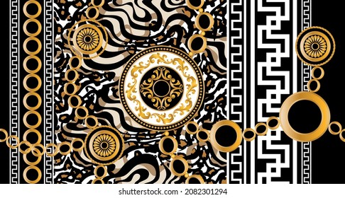 Seamless Golden Chains with Baroque Pattern. Vector design for fashion prints and backgrounds.