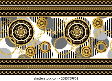 Seamless Golden Chains with Baroque Pattern. Vector design for fashion prints and backgrounds.