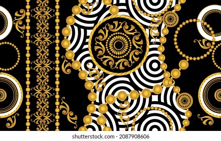 Seamless Golden Chains with Baroque Pattern. Vector design for fashion prints and backgrounds.