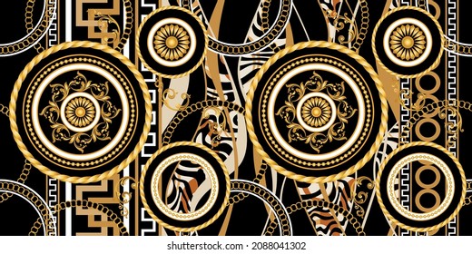 Seamless Golden Chains with Baroque Pattern. Vector design for fashion prints and backgrounds.
