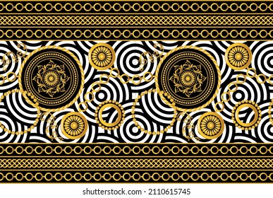 Seamless golden chains with baroque pattern. Vector Illustration.