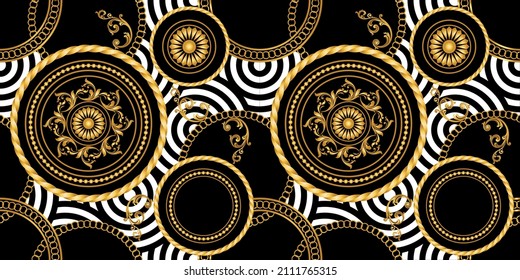 Seamless golden chains with baroque pattern. Vector Illustration.