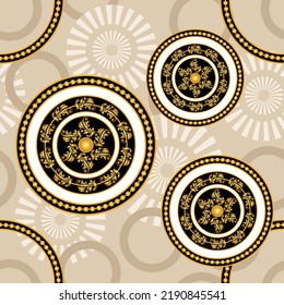 Seamless golden chains with baroque pattern. Vector Illustration.