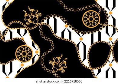 Nahtlose goldene Ketten mit barocken Mustern. Vektorgrafik.