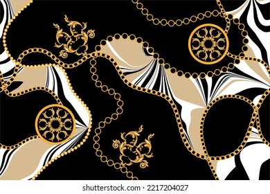 Seamless golden chains with baroque pattern. Vector Illustration.