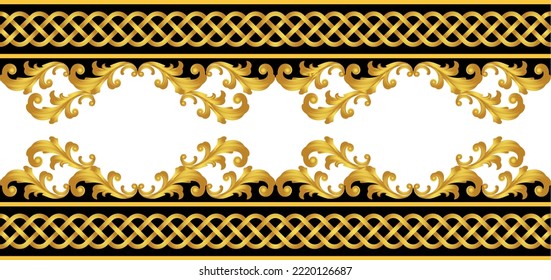 Seamless golden chains with baroque pattern. Vector Illustration.