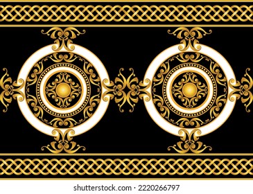 Seamless golden chains with baroque pattern. Vector Illustration.