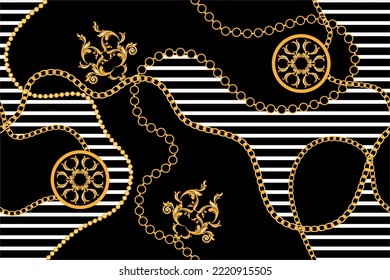 Seamless golden chains with baroque pattern. Vector Illustration.