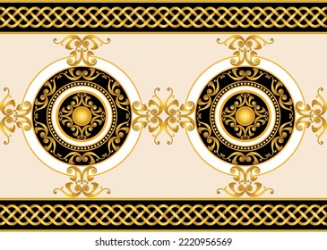 Seamless golden chains with baroque pattern. Vector Illustration.