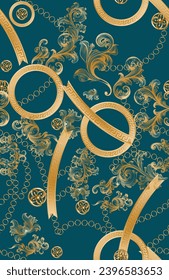 Seamless golden chains with baroque pattern. Vector Illustration.