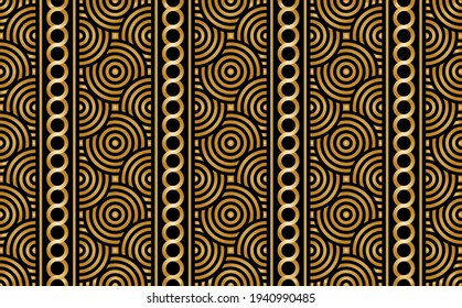 Seamless golden chains with circular pattern on a black background.EPS10 Illustration.