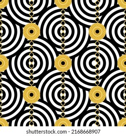 Seamless golden chains with circular pattern. Vector Illustration.