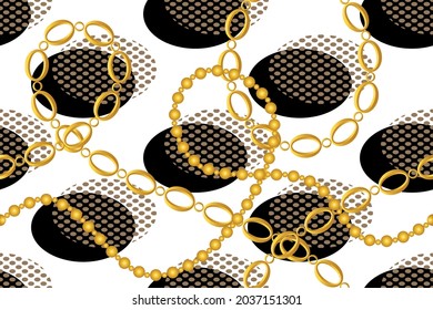 Seamless Golden Chains with Ellipses Pattern on White. Vector Illustration.
