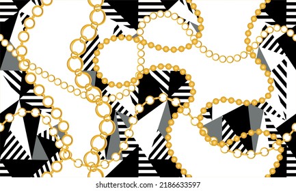 Seamless golden chains with geometric pattern. Vector Illustration.