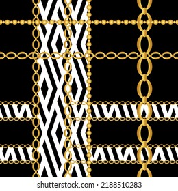 Seamless golden chains with geometric pattern. Vector Illustration.