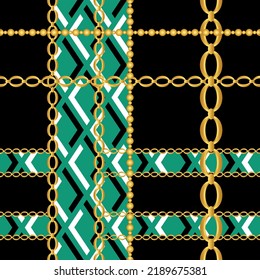 Cadenas doradas impecables con un patrón geométrico. Ilustración vectorial.