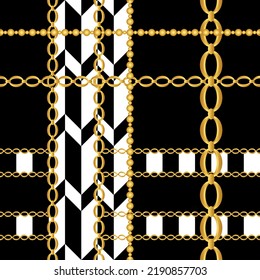 Seamless golden chains with geometric pattern. Vector Illustration.