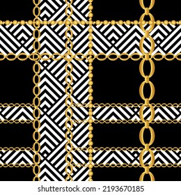 Seamless golden chains with  geometric pattern. Vector Illustration.