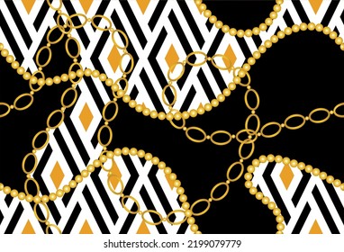 Seamless golden chains with geometric pattern. Vector Illustration.