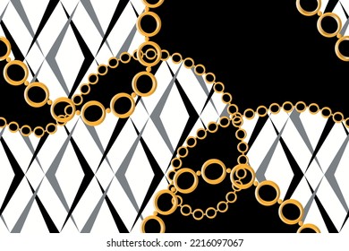 Seamless golden chains with geometric pattern. Vector Illustration.