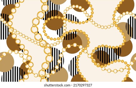 Seamless golden chains with geometric. Vector Illustration.
