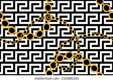 Seamless golden chains with greek pattern. Vector Illustration.