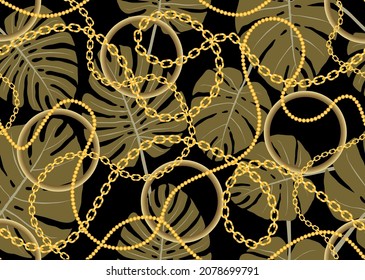 Nahtlose goldene Ketten mit Blättermuster. Vektordesign für Modedrucke und Hintergründe.
