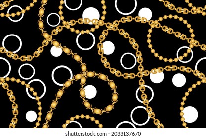 Seamless Golden Chains on Black. Vector Illustration.
