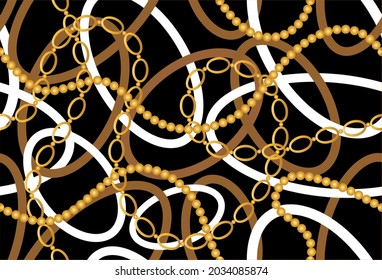 Seamless Golden Chains on Black. Vector Illustration.
