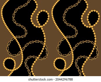 Seamless Golden Chains on Black. Vector Illustration.
