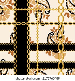 Cadenas doradas impecables con un patrón paisley. Ilustración vectorial.