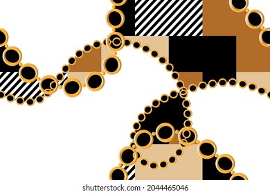 Seamless Golden Chains with Patchwork Pattern on White. Vector Illustration.
