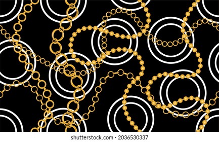 Seamless Golden Chains Pattern on Black. Vector Illustration.

