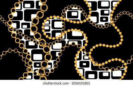 Seamless Golden Chains Pattern on Black. Vector Illustration.
