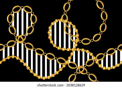 Nahtlose goldene Ketten Muster auf Schwarz. Vektorgrafik.
