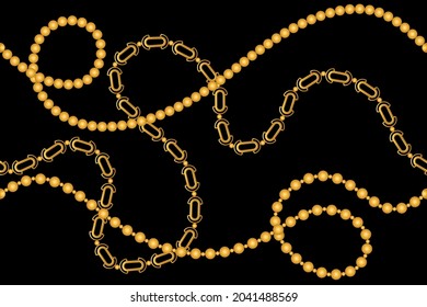 Seamless Golden Chains Pattern on Black. Vector Illustration.
