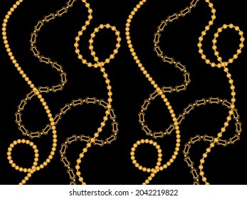 Seamless Golden Chains Pattern on Black. Vector Illustration.
