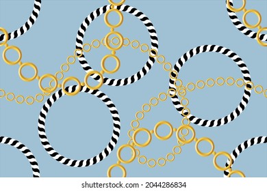 Seamless Golden Chains Pattern on Grey. Vector Illustration.
