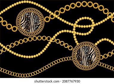 Seamless Golden Chains Pattern. Vector design for fashion prints and backgrounds.