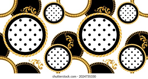 Seamless Golden Chains with Polka  dots Pattern. Vector design for Fashion Prints and Backgrounds.
