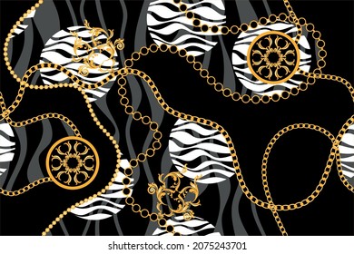 Seamless Golden Chains with Wavy line Pattern.  Vector design for fashion prints and backgrounds.