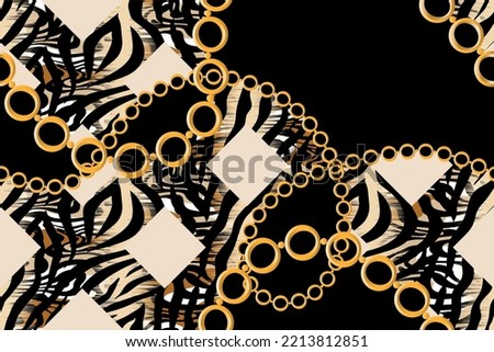 Seamless golden chains with zebra pattern. Vector Illustration.