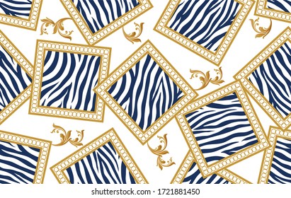 Cadenas doradas impecables con patrón de cebra.Diseño vectorial para las pinturas y fondos de moda.